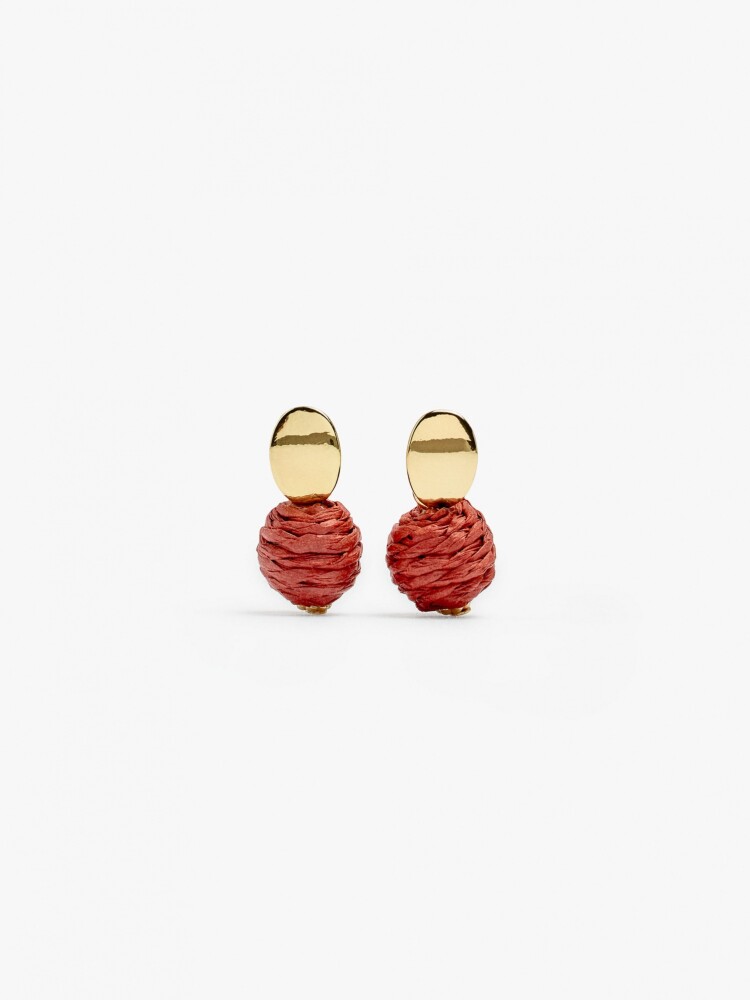Pendientes Cortos Con Rafia naranja