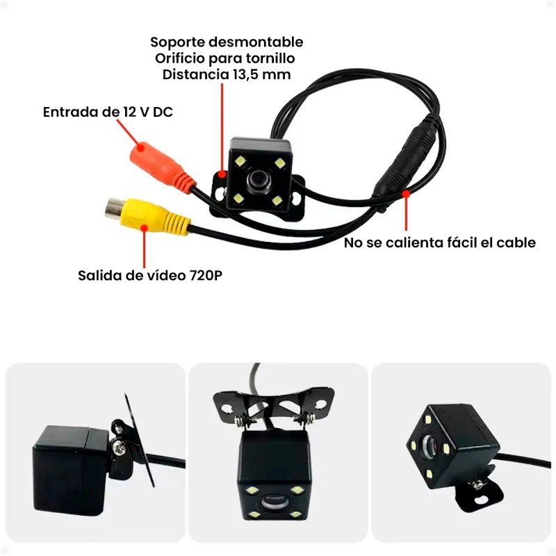 Cámara de Reversa para Auto con Visión Nocturna y Luces Led Cable Corto Cámara de Reversa para Auto con Visión Nocturna y Luces Led Cable Corto