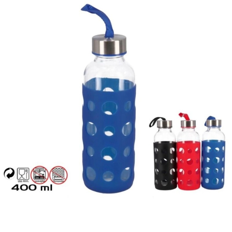 Botella de Cristal con Agarre de Silicona 400 ml BOTELLA CRISTAL SILICONA 400ML WINDY
