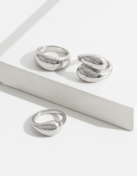 Sets Anillos Metal Set De Anillos Gota Chunky - Plateado Rodio