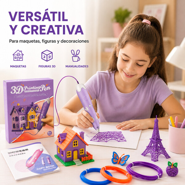 Lapicera 3D Infantil Recargable con Filamentos Violeta 1