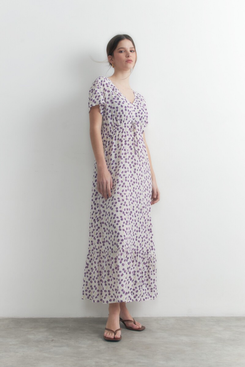 Maxi vestido estampado manga corta multicolor