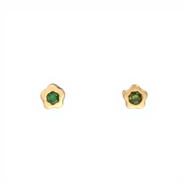 Caravanas Flor Esmeralda y oro - Oro bajo - Esmeralda y Zirconia - CA8063 conpiedra