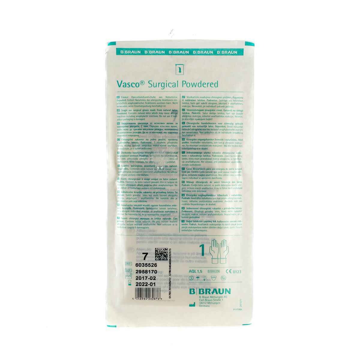 GUANTE ESTERIL Nº 7 BRAUN SOBRE X 1 PA 