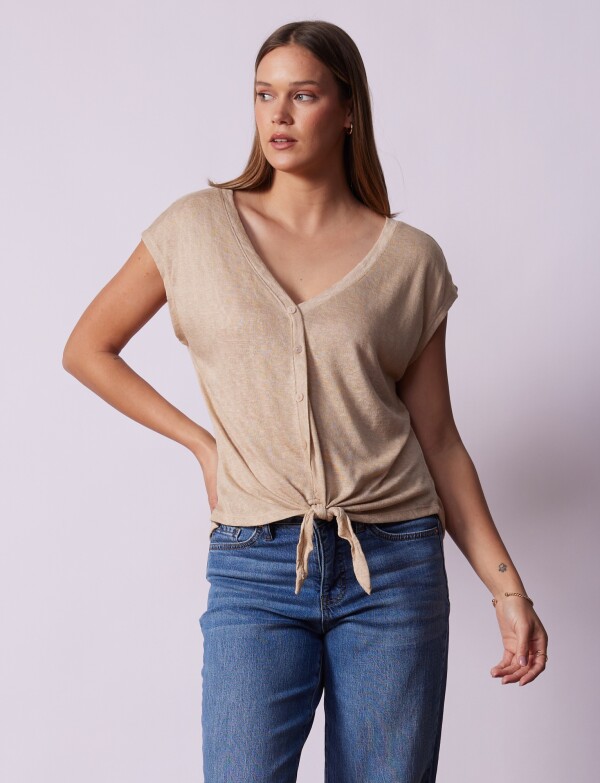Blusa Botones Nudo BEIGE