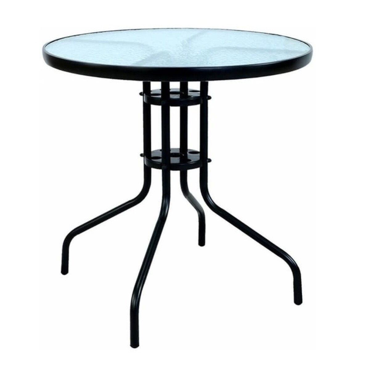 Mesa Redonda Para Jardín Patio Balcón De Vidrio Y Hierro Ltc Negro 