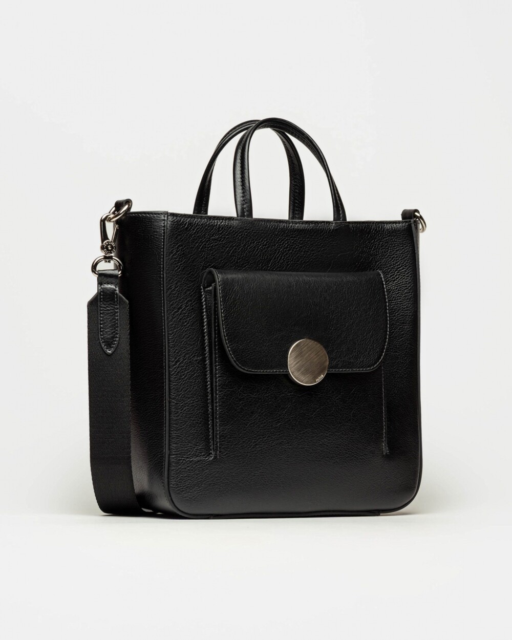 Shopper The Circle en cuero liso Negro