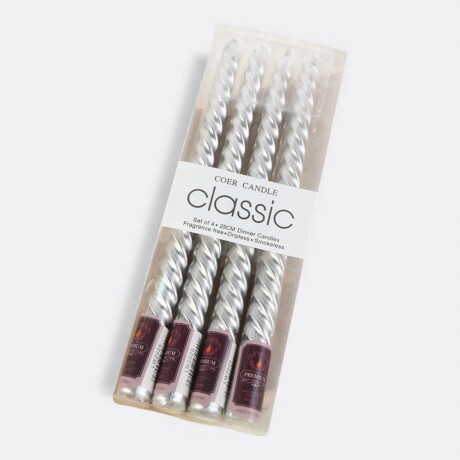 Pack de velas metalizadas torneadas x4 unidades Plateado
