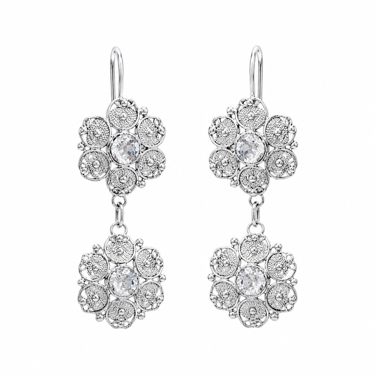 Caravanas colgantes flores- plata 925 - CA4207 - sinpiedra 