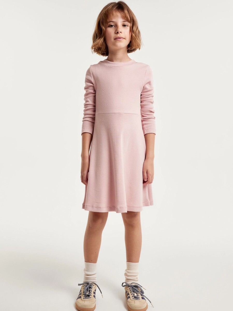 VESTIDO INFANTIL EN TELA ACANALADA - ROSADO 