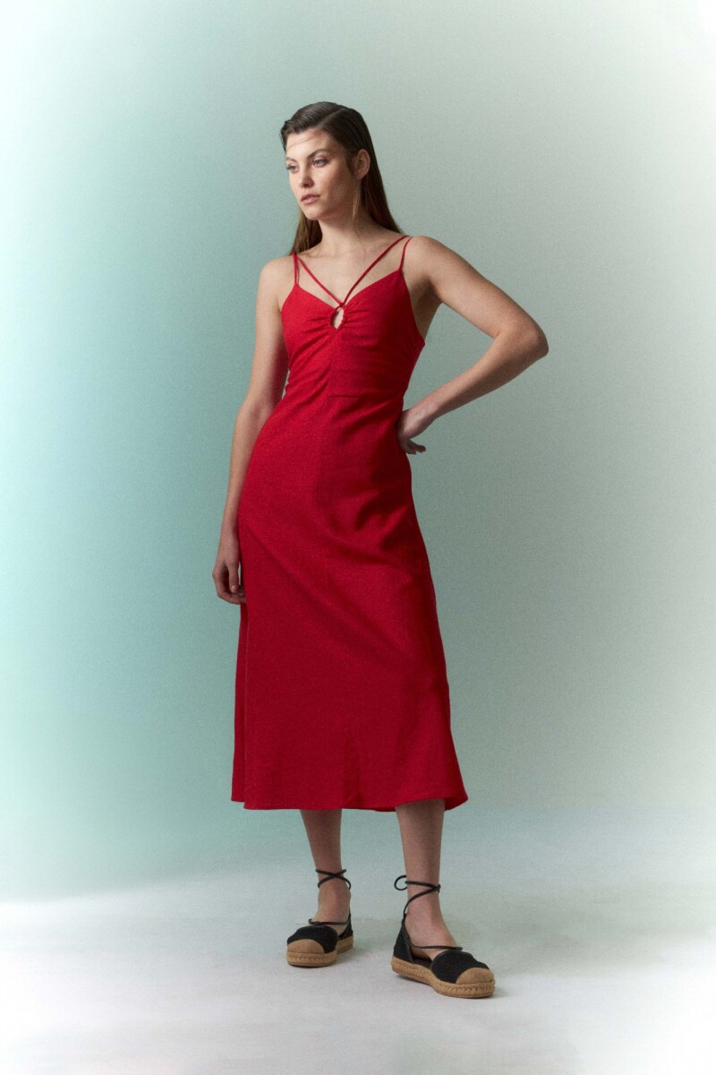 Vestido de lino con tiras rojo