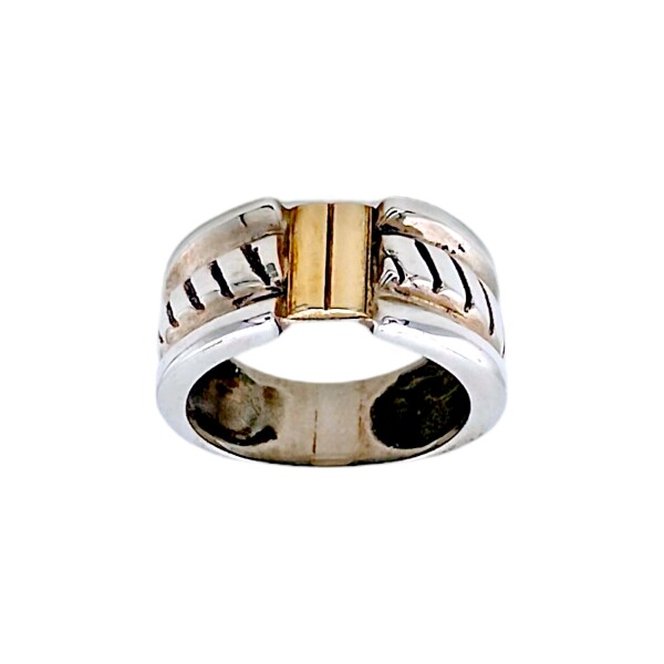 Anillo Labrado-Plata y Oro-Sin Piedra-AN5008 sinpiedra