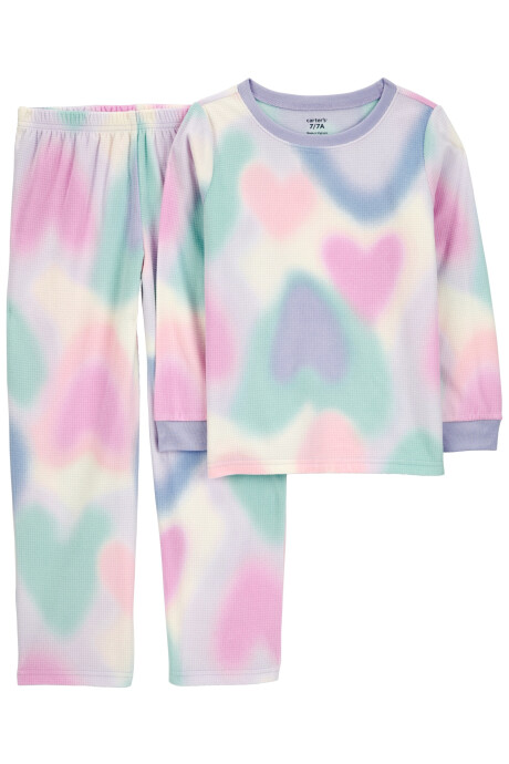 Pijama dos piezas de poliéster, pantalón y remera manga larga, diseño corazones Sin color