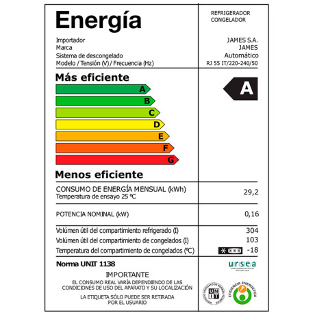 Heladera James RJ-55 inox. combi Heladera James RJ-55 inox. combi