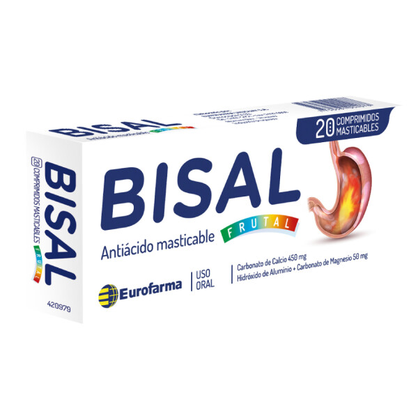 Bisal 20 comprimidos - Antiácido Frutal Masticable Bisal 20 comprimidos - Antiácido Frutal Masticable