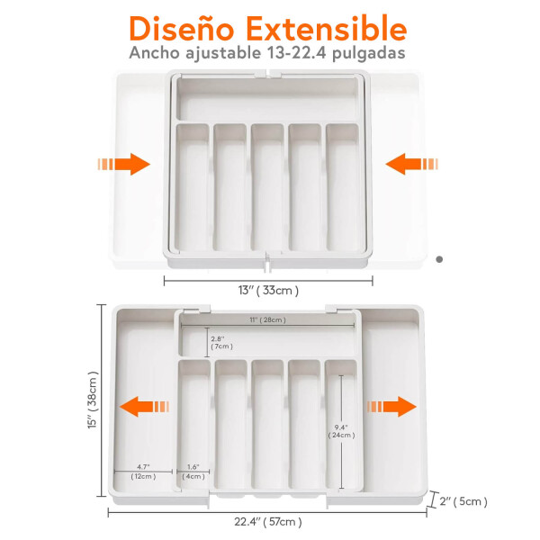Organizador de Cubiertos Extensible Cajon Utensilios Cubertero IMBACK Blanco Organizador de Cubiertos Extensible Cajon Utensilios Cubertero IMBACK Blanco