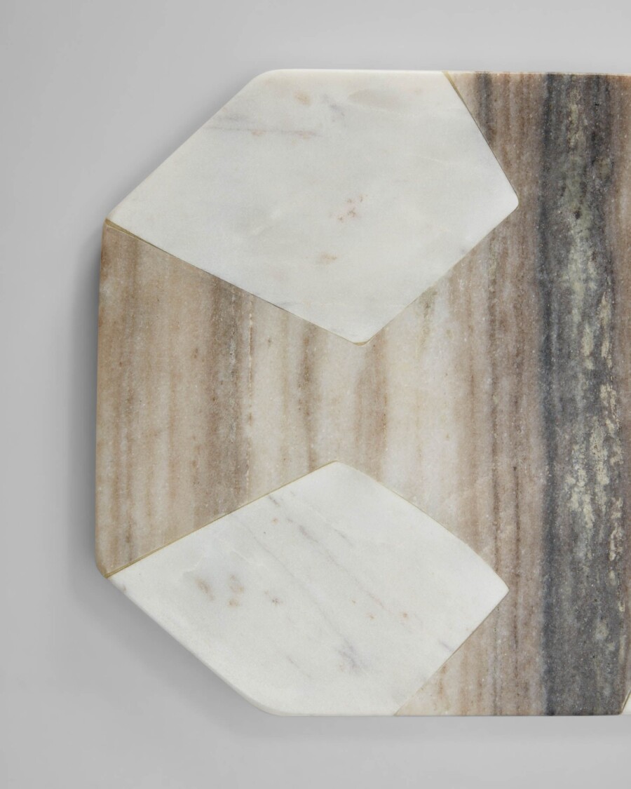 Tabla de servir Vanina semiredonda de mármol blanco y gris Tabla de servir Vanina semiredonda de mármol blanco y gris