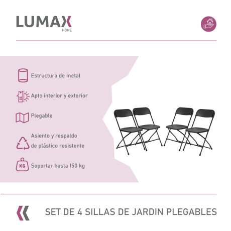Set de 4 Sillas Lumax de Jardin Plegable Portable Set de 4 Sillas Lumax de Jardin Plegable Portable