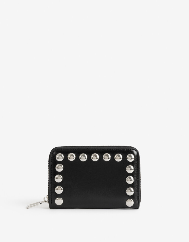 Billetera Zip Round Billetera Con Tachas - Negro