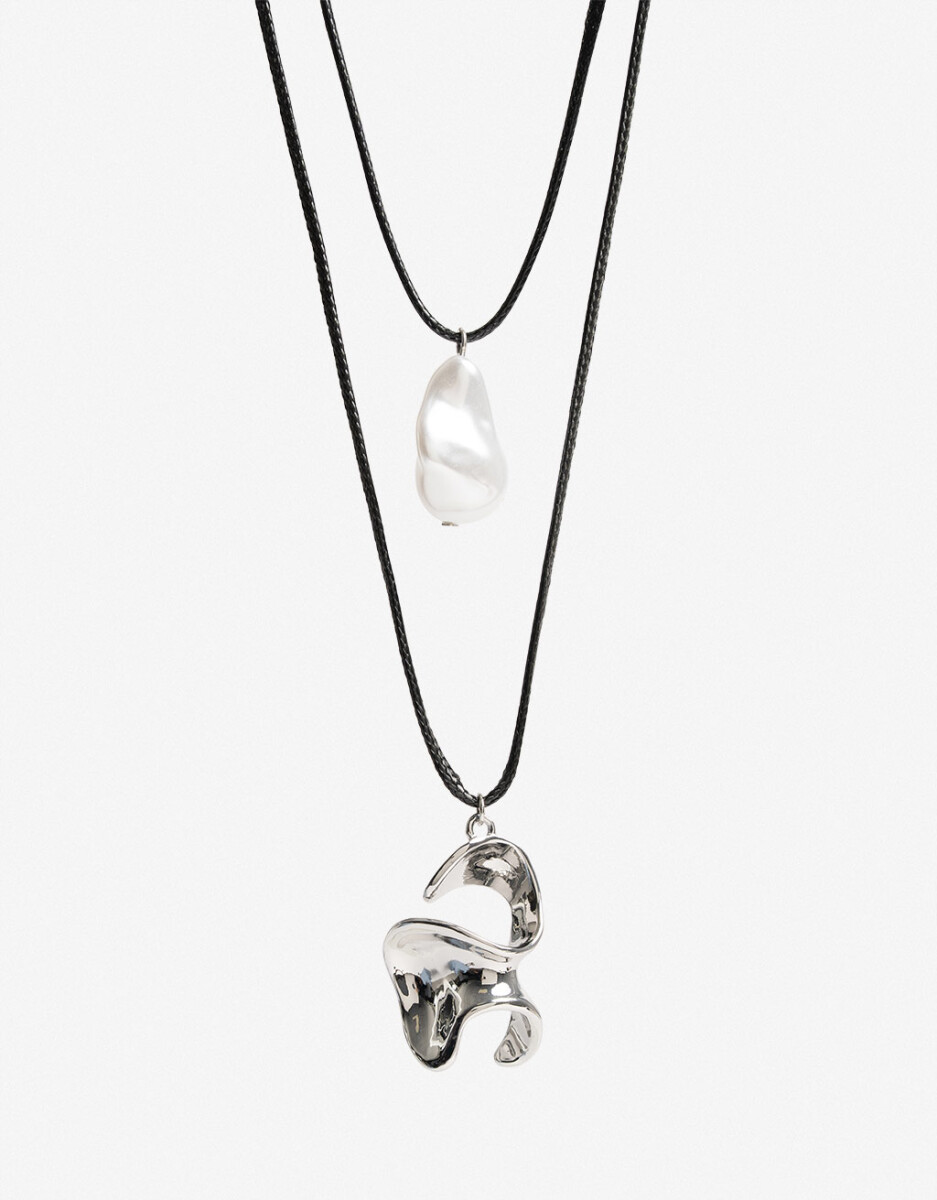 Set De Collares Metal Y Perla 