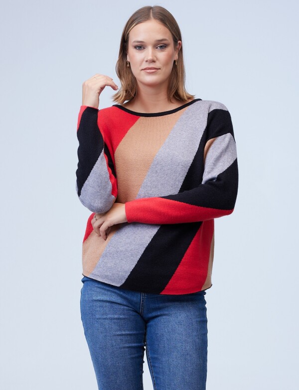 Buzo Dolman Colorblock MULTI/ROJO