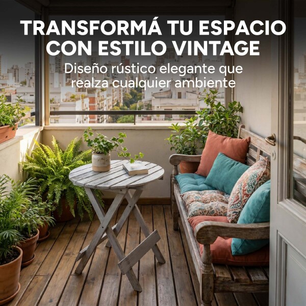 Mesa Plegable Auxiliar Circular Madera Vintage Rústica Gris