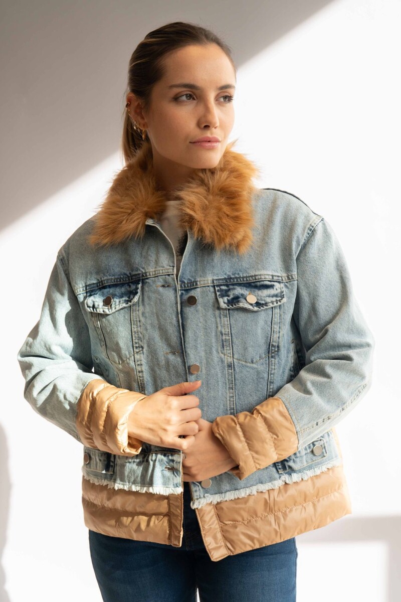Campera de jean combinada Camel