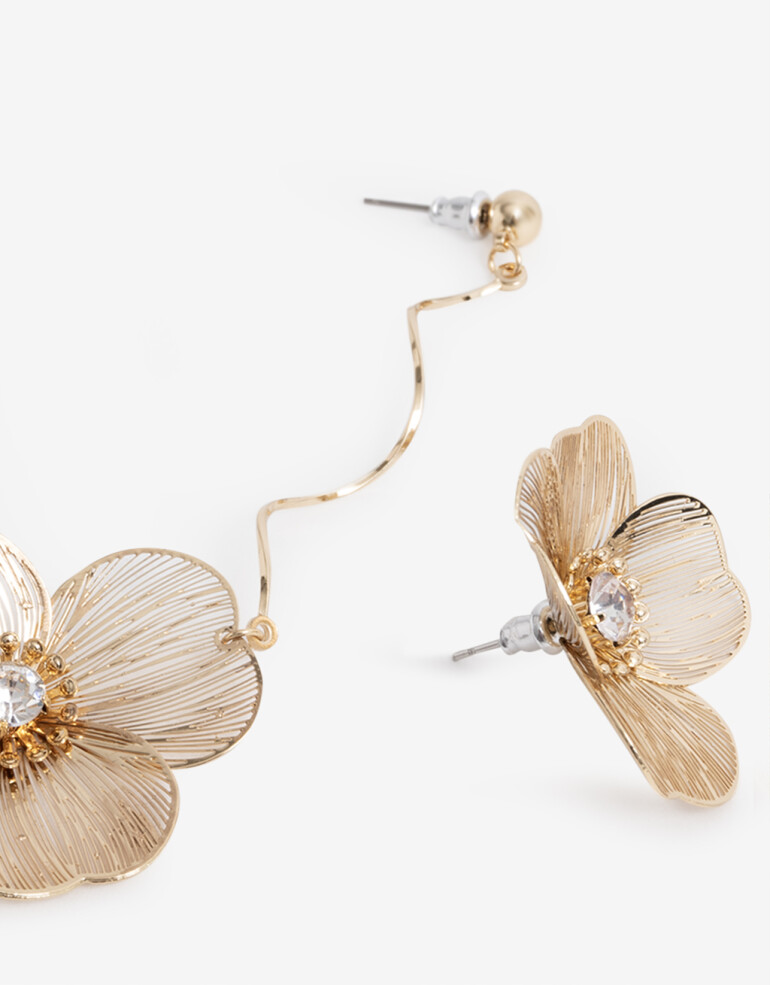 Aros Colgantes Largos Metal Aros Colgantes Flores - Dorado