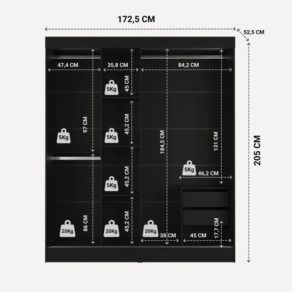 Ropero 3 Puertas Wardrobe Negro Mate