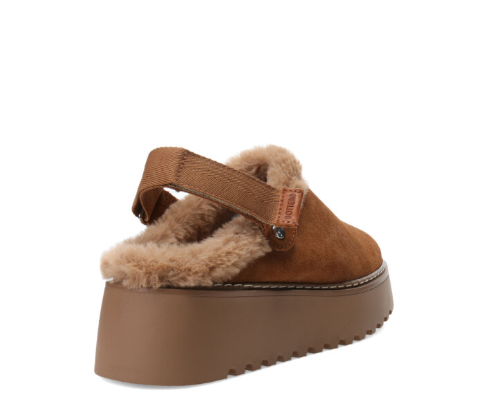 Zueco de Mujer Bottero Con Piel Y Tira Trasera Marrón Camel