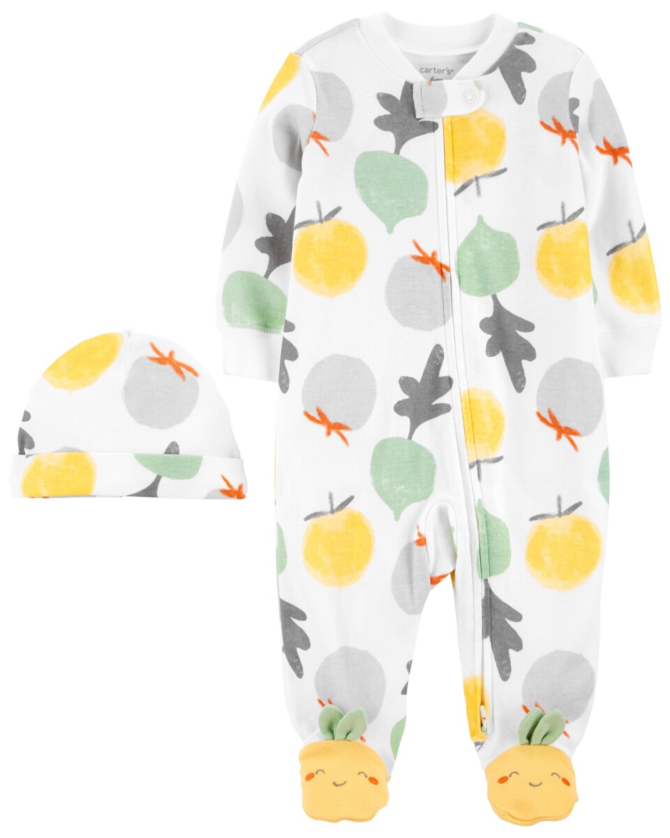Pijama de algodón con pie y gorro diseño limones 