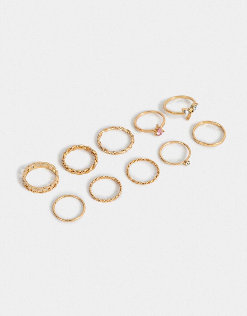 Sets De Anillos Strass Crystal - Dorado 