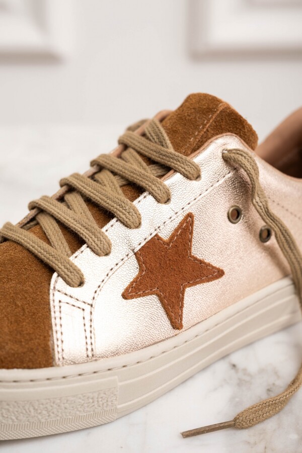 Zapatilla Combinada Cuero Oro Viejo