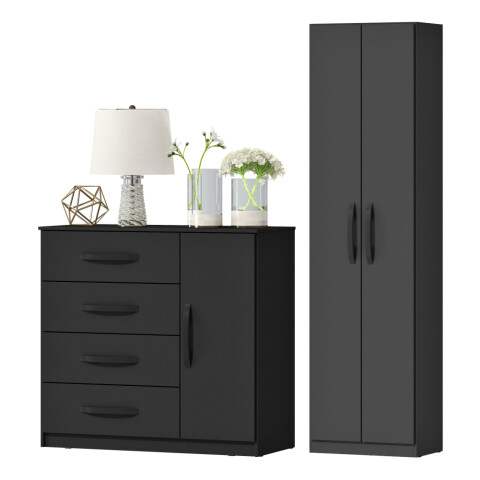 Combo Armario 2 Puertas y Cómoda - MDP - Negro Combo Armario 2 Puertas y Cómoda - MDP - Negro