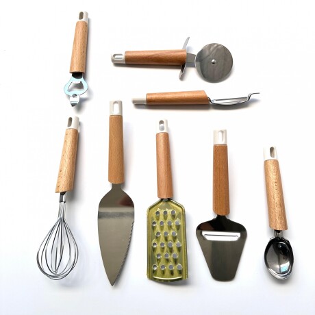Set de 8 utensilios Acero/Bambú de cocina con soporte Set de 8 utensilios Acero/Bambú de cocina con soporte