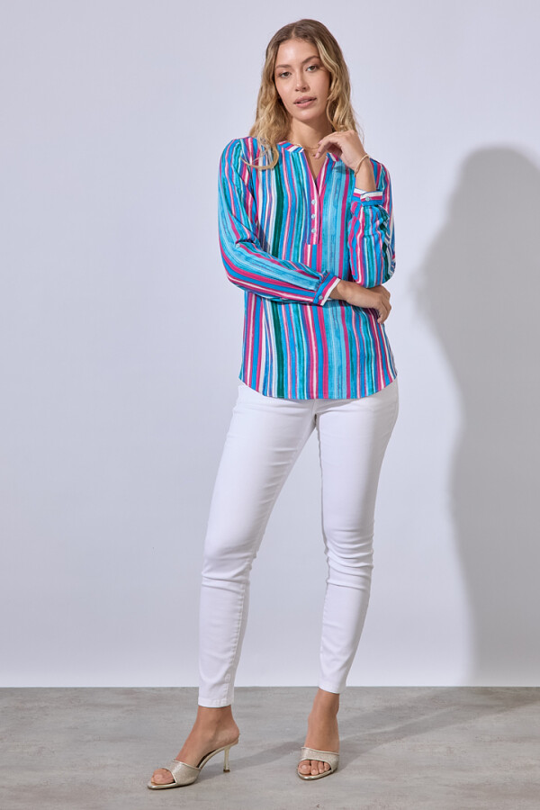 Blusa Botones Printed AZUL/MULTI