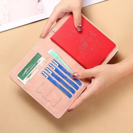 Porta pasaporte y tarjetas plegable Rosado