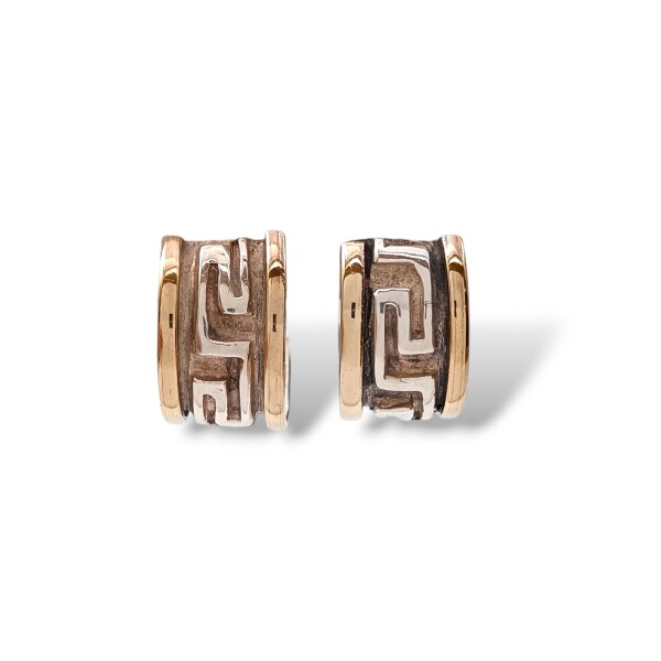 Caravanas Medio aro Greca-Plata y oro-Sin piedra-CA5003 sinpiedra