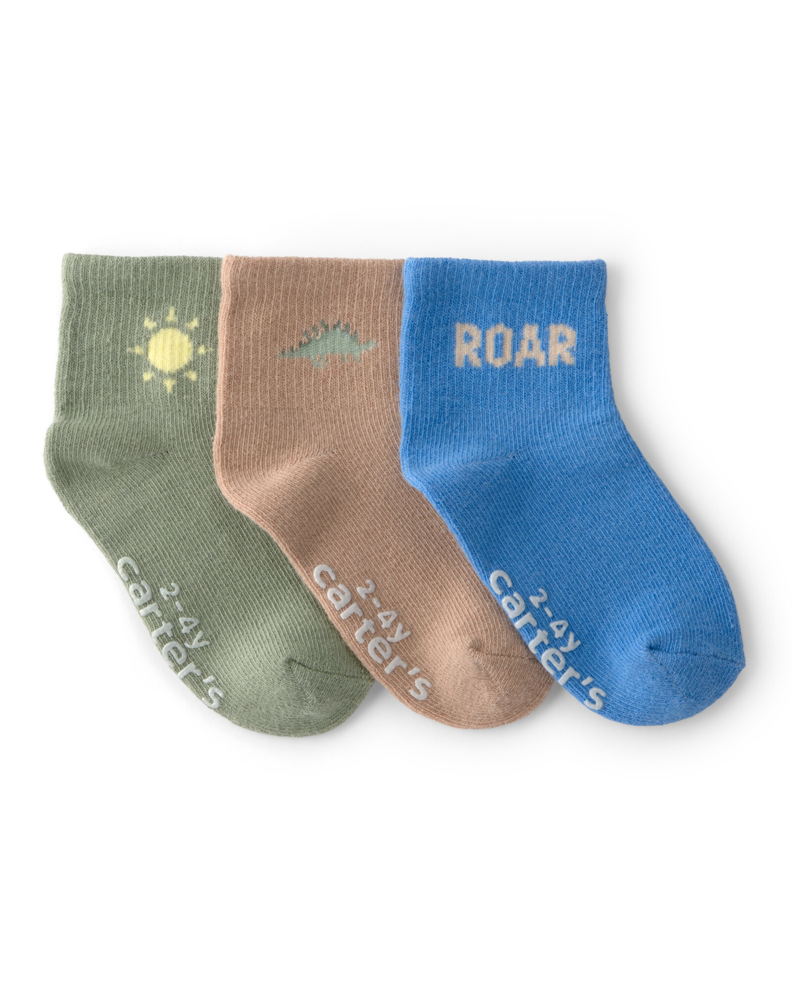 Pack tres pares de medias tobilleras de algodón, diseño dino Sin color