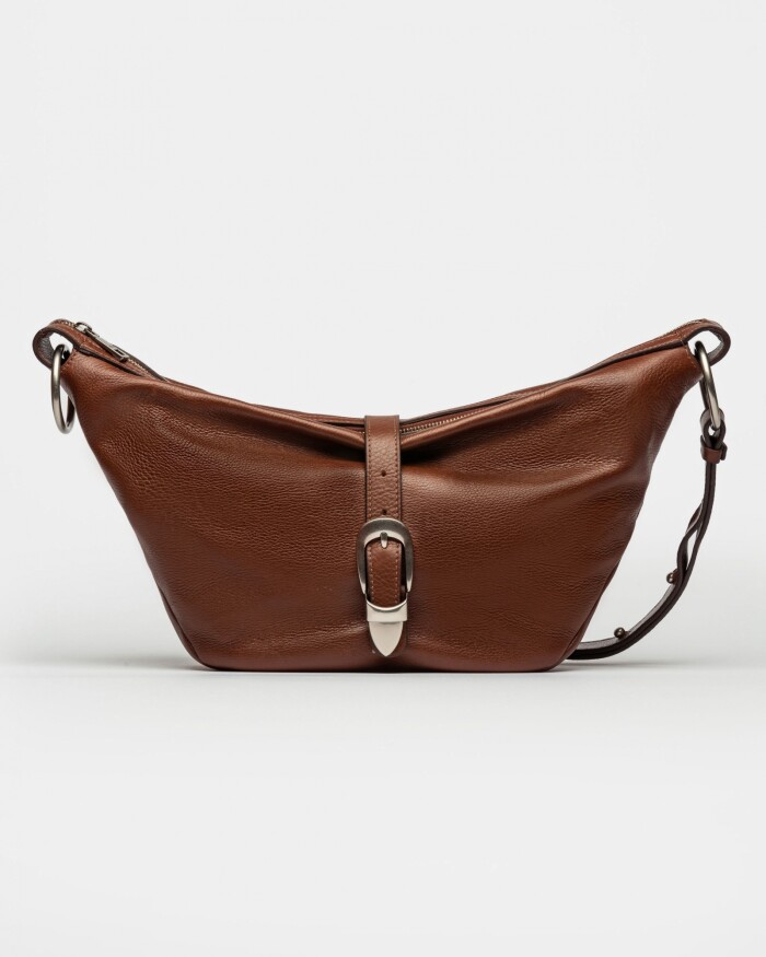 Bolso Bambu En Cuero Liso Satinado Tabaco