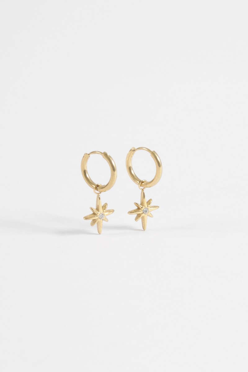 Aros acero estrella strass dorado