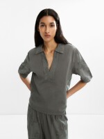 Blusa Con Bordados 100% De Algodón caqui
