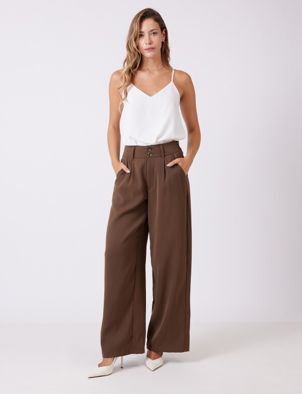 Palazzo Con Doble Botón & Cintura Elástica MARRON