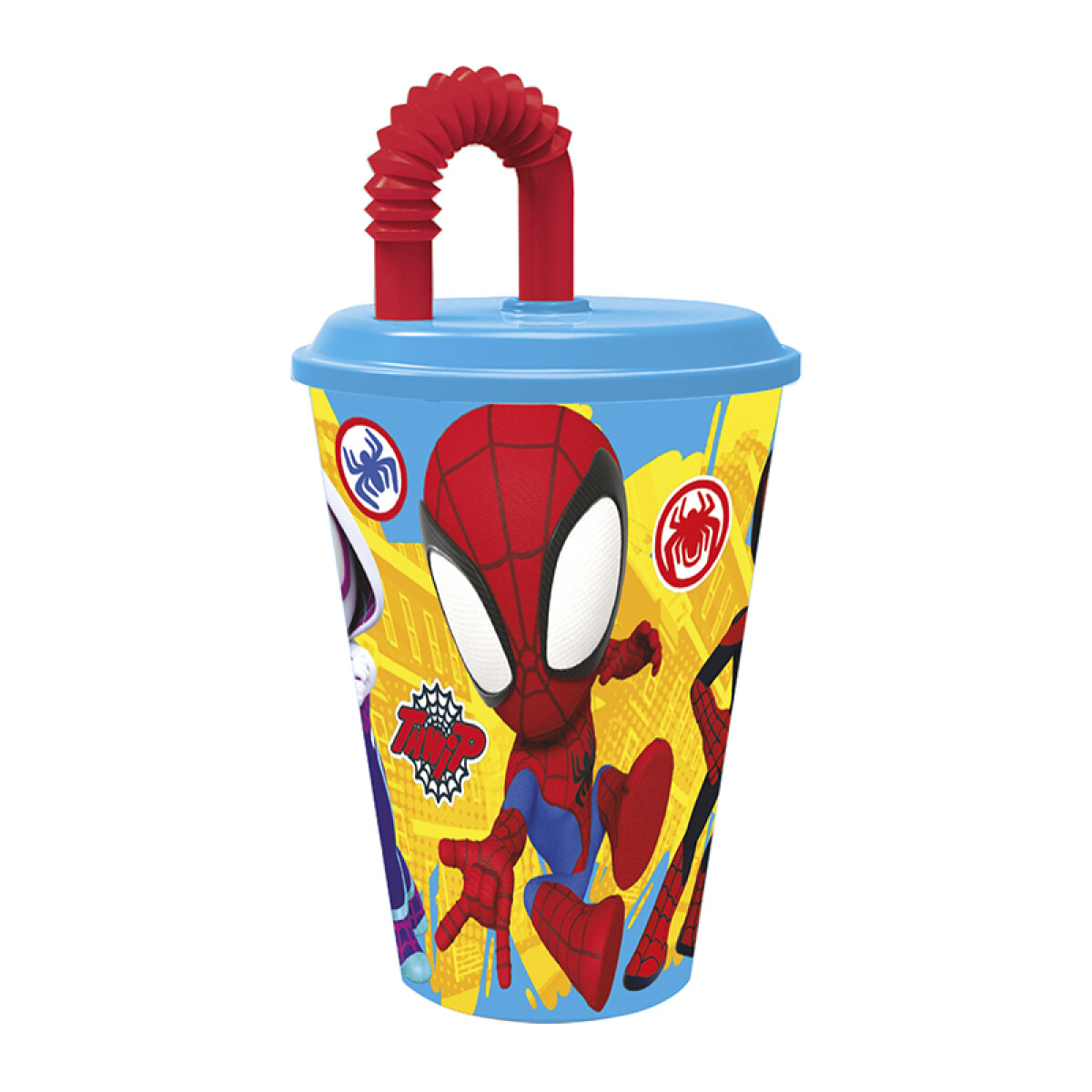 Vaso Plástico con Pajita Retráctil Spiderman 430 ml 