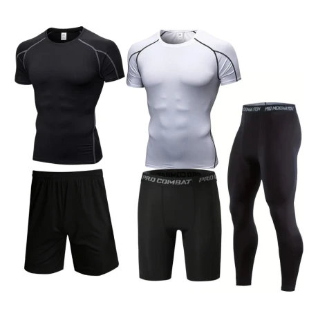 Conjunto Deportivo Termico X5 Calza Short Remera Fitness Negro