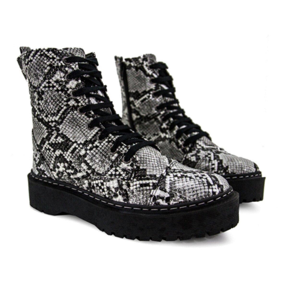 S&D Bota acordonada croco - Blanco-negro 