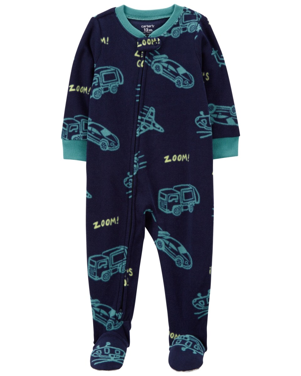 Pijama uno pieza de micropolar, con pie, diseño transportes 