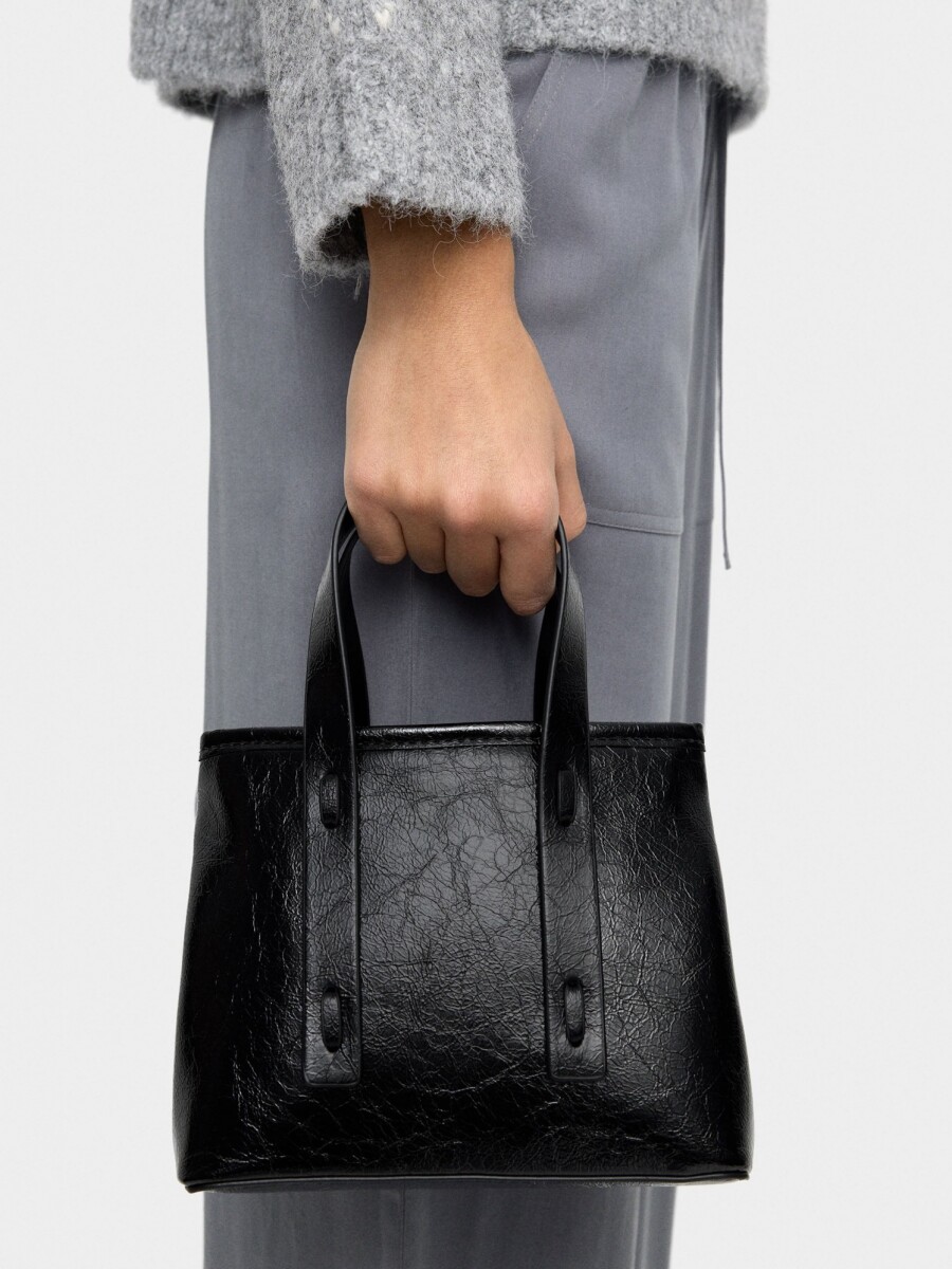 Bolso Tote Efecto Craquelado negro