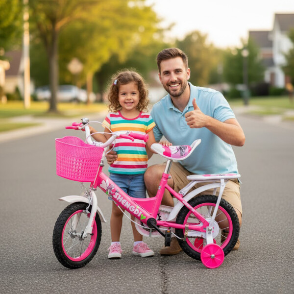 Bicicleta infantil Shengdi Rod 12 Canasto Parrilla Rueditas Color Rosa Oscuro