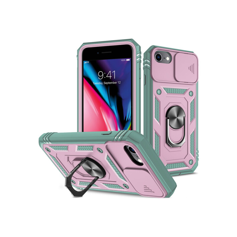 Protector para iPhone 7/8 con cubre cámara y anillo rosa Protector Para Iphone 7/8 Con Cubre Cámara Y Anillo Rosa
